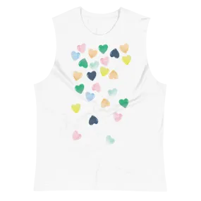"WATERCOLOR CASCADING HEARTS" MUSCLE TANK | UNISEX