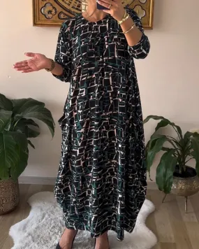 Retro style long-sleeved dress