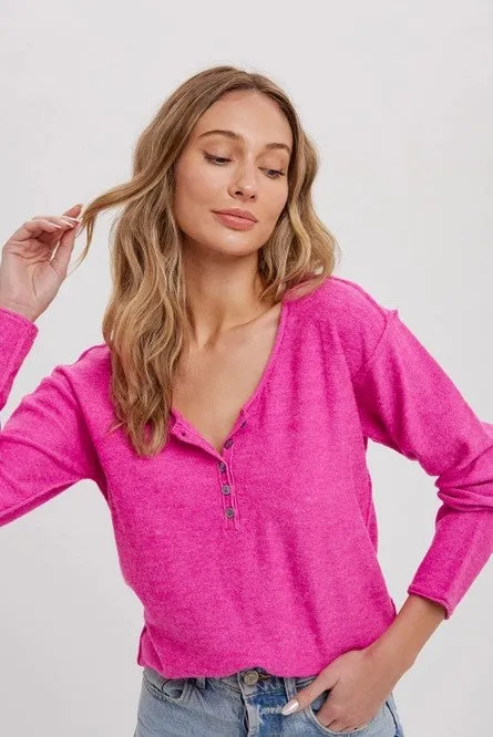 Reverse Seam Henley Top in Pink