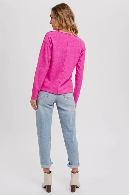 Reverse Seam Henley Top in Pink
