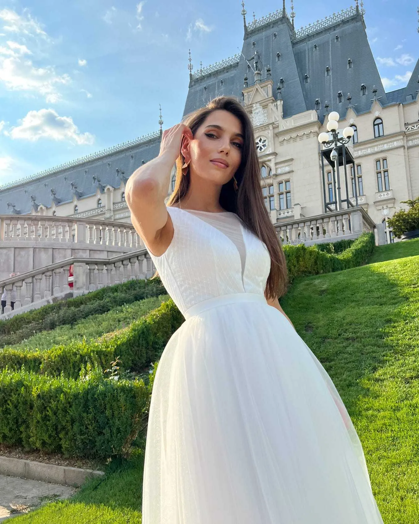 Rochie eleganta pentru cununie civila midi fara maneci