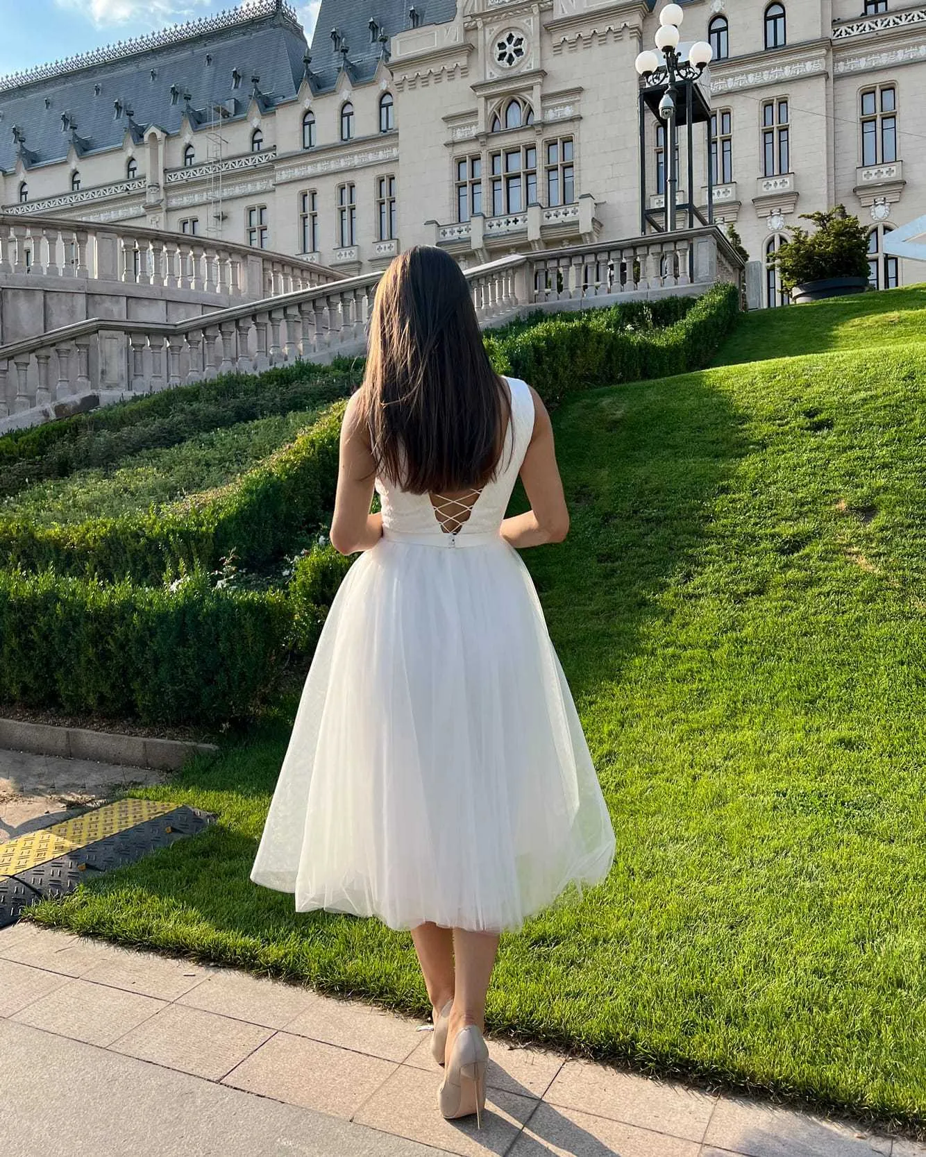 Rochie eleganta pentru cununie civila midi fara maneci