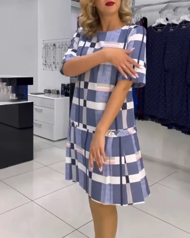 Round neck plaid dress