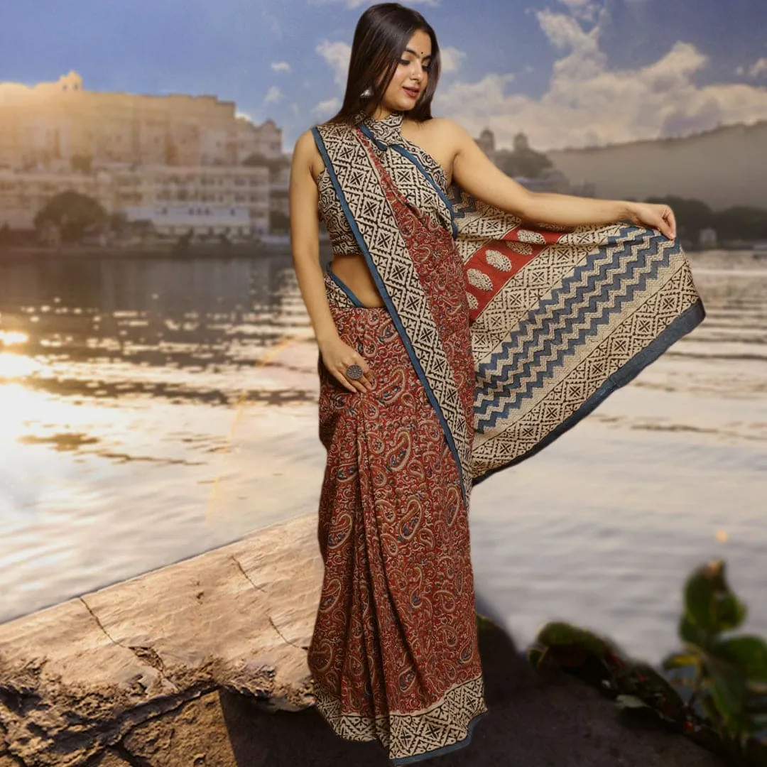 Sapno ki rani handblock premium cotton saree and blouse
