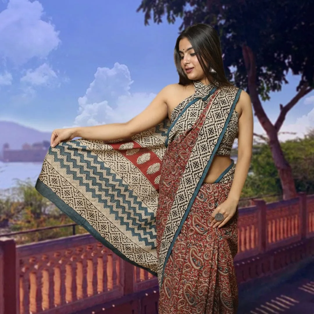 Sapno ki rani handblock premium cotton saree and blouse