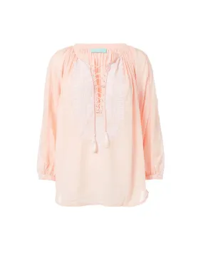 Simona Peach Lace-Up Embroidered Blouse