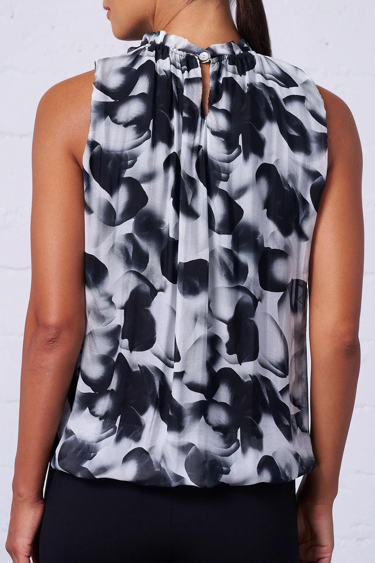 Sleeveless Silk Print Blouse
