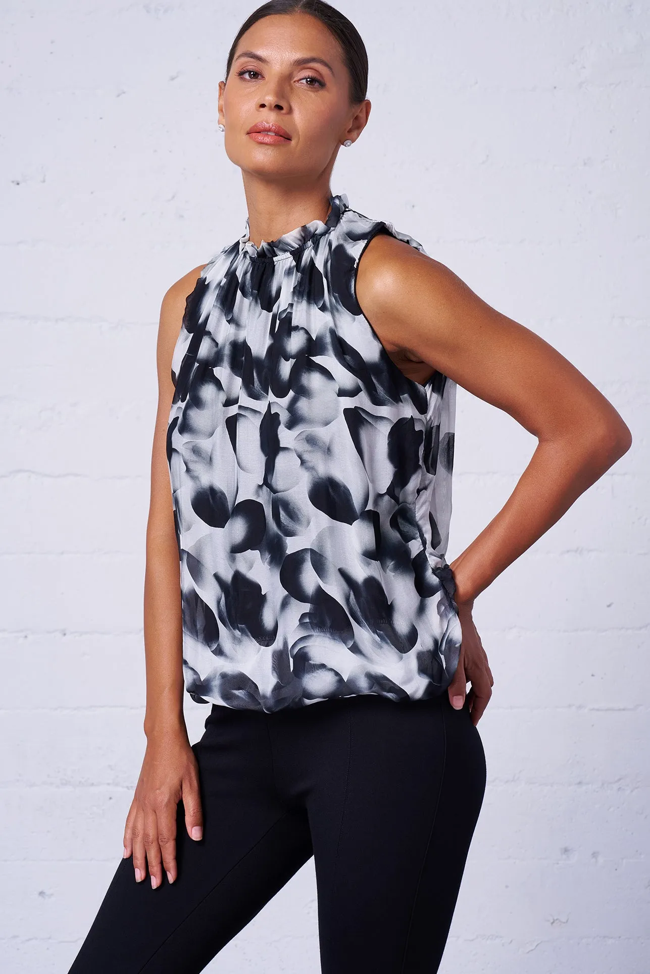 Sleeveless Silk Print Blouse