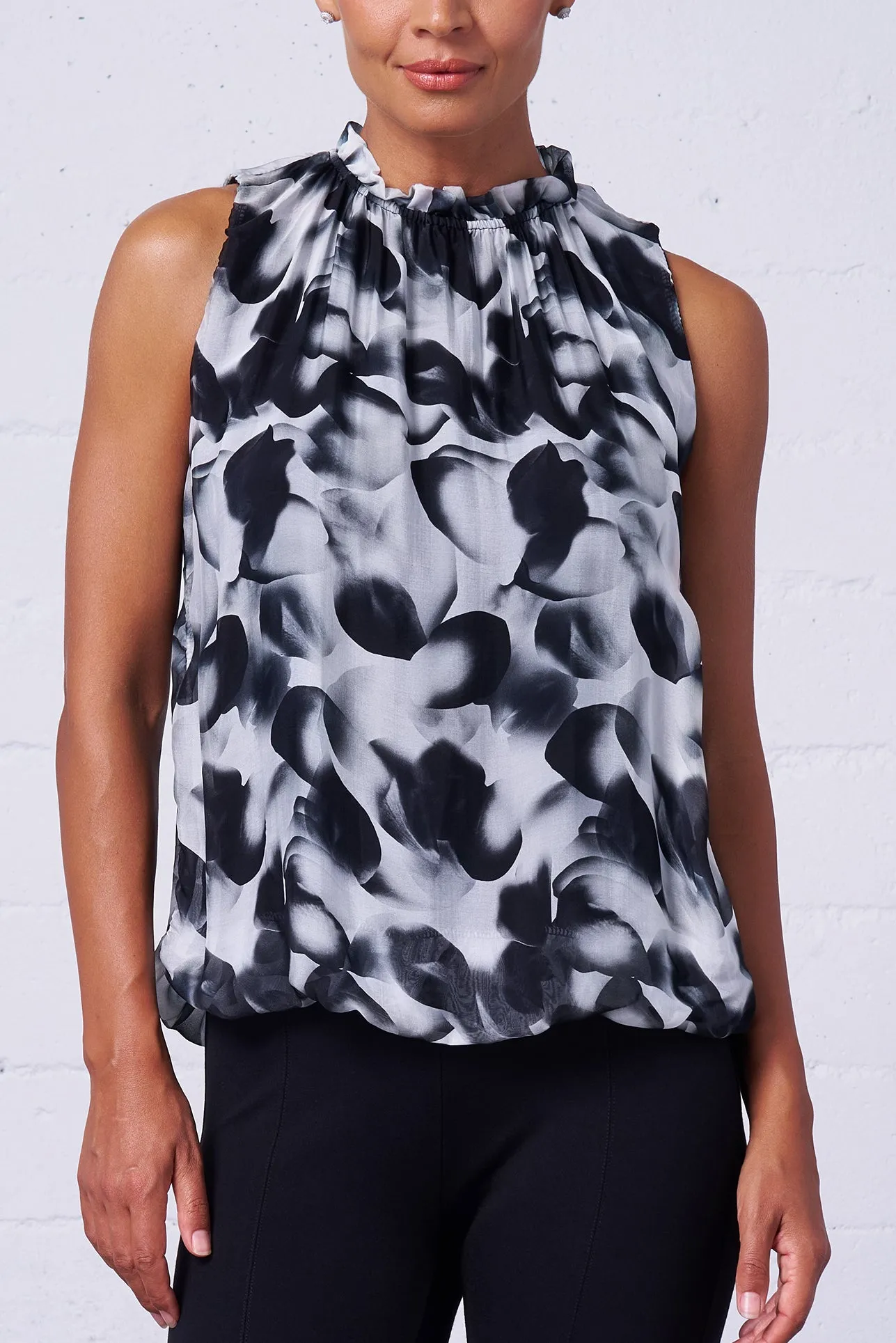 Sleeveless Silk Print Blouse