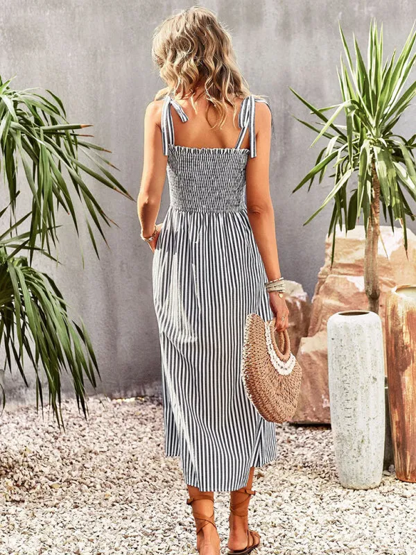 Striped Elegant Suspender Dress
