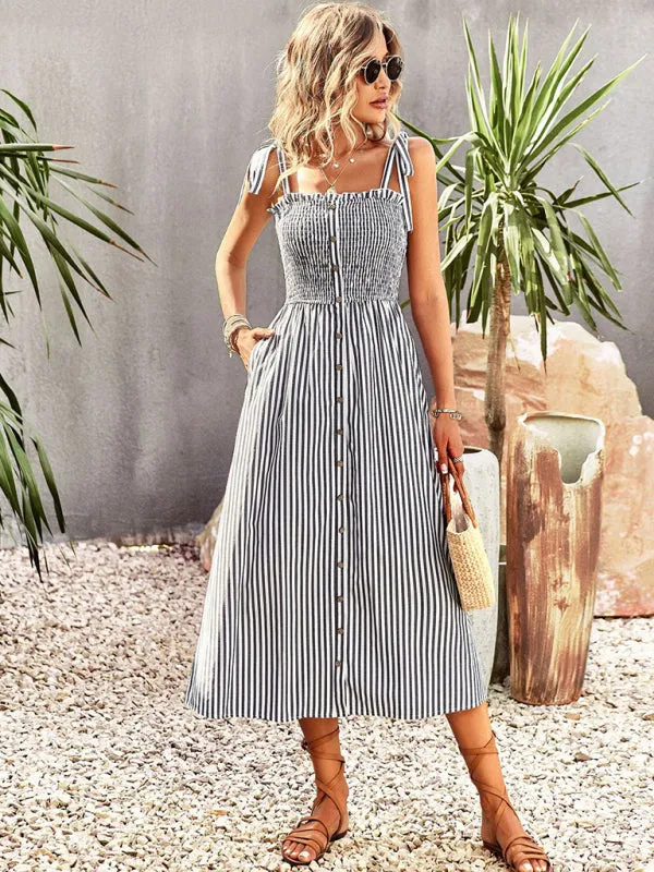 Striped Elegant Suspender Dress