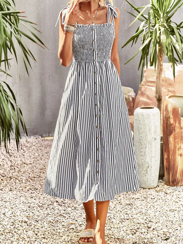 Striped Elegant Suspender Dress
