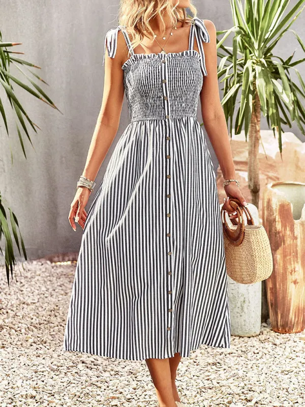 Striped Elegant Suspender Dress