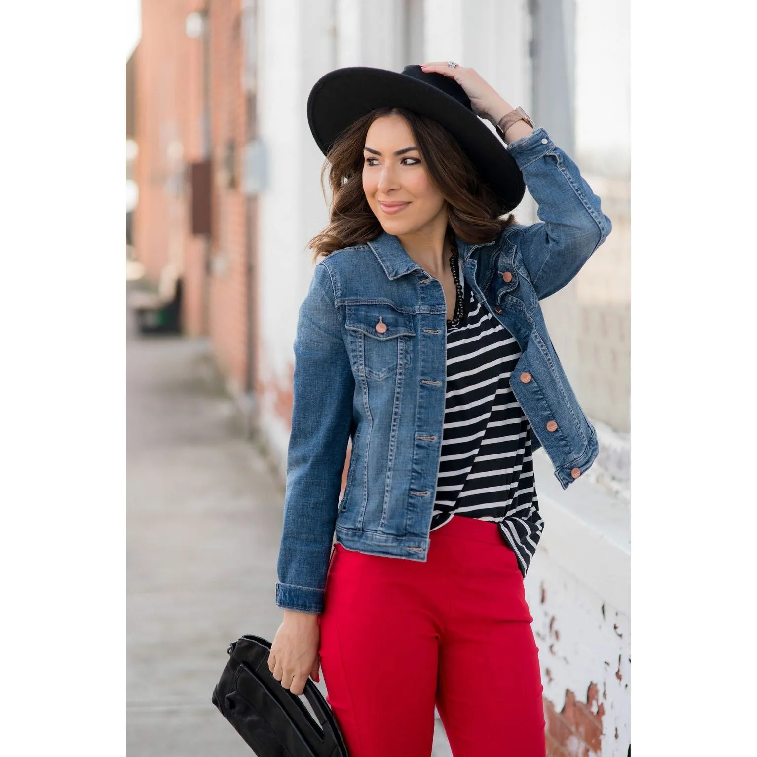 Striped V Neck Tee