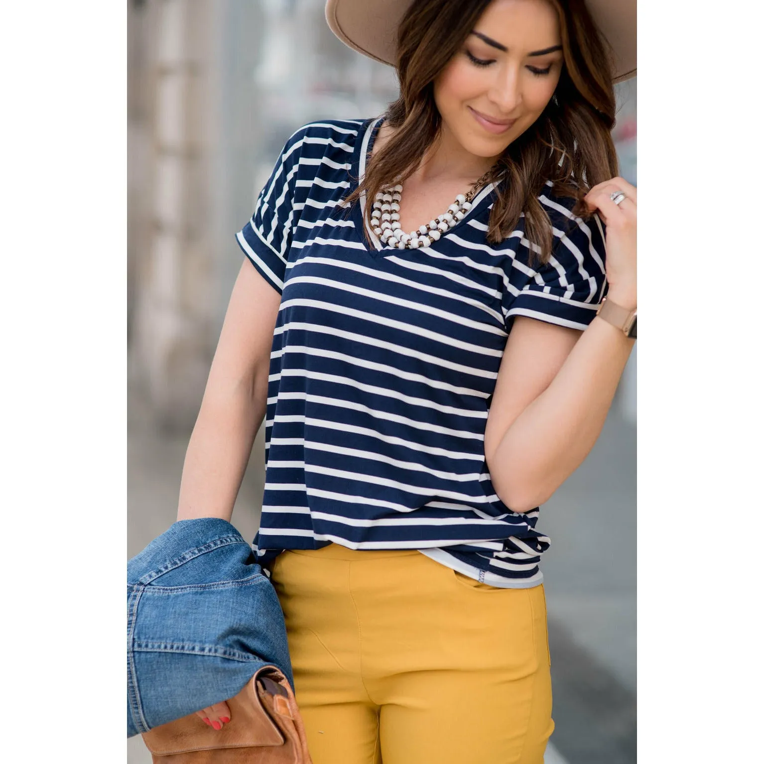 Striped V Neck Tee