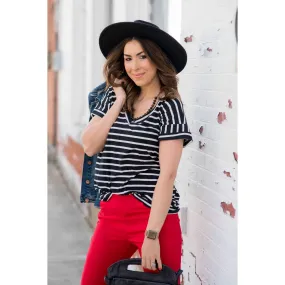 Striped V Neck Tee