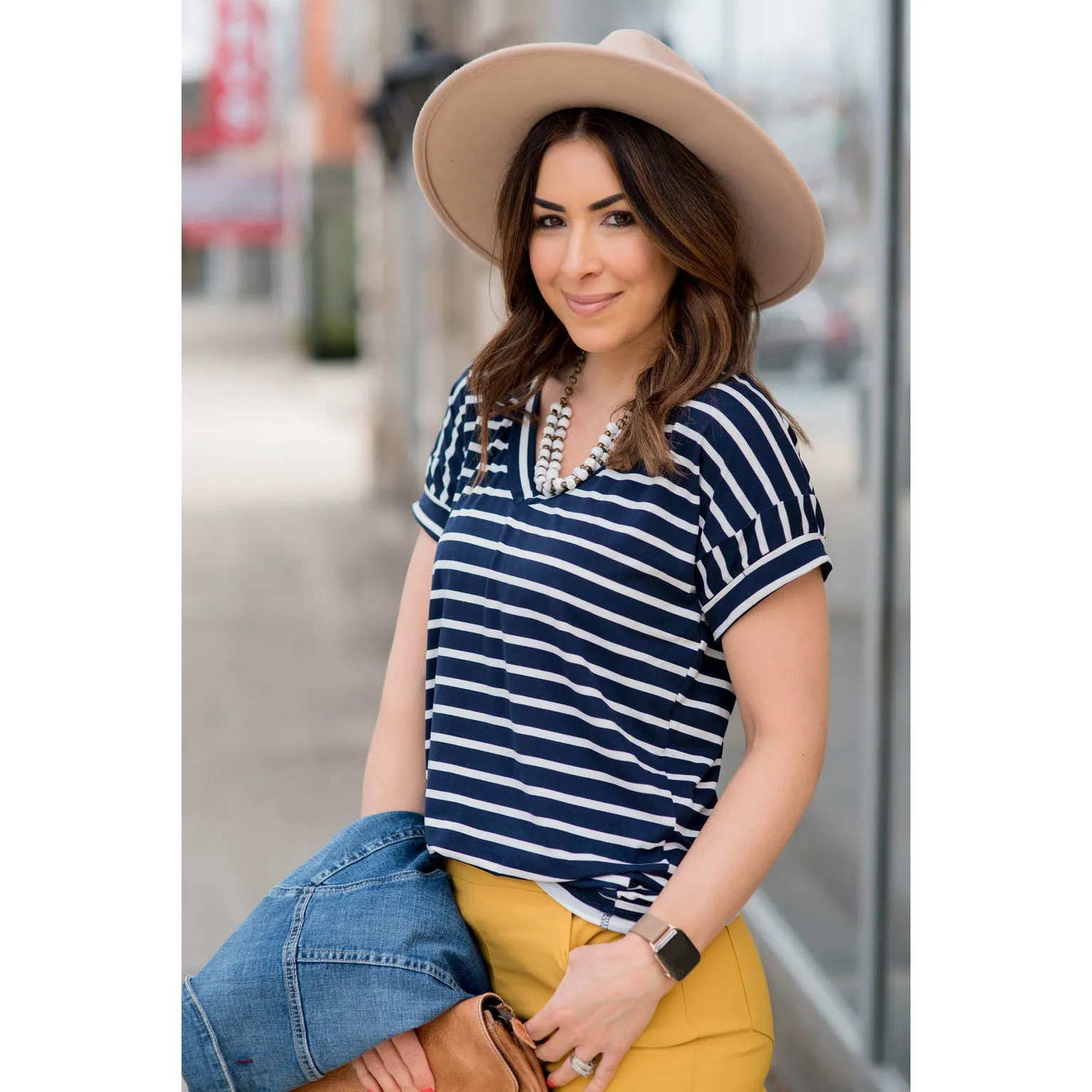 Striped V Neck Tee