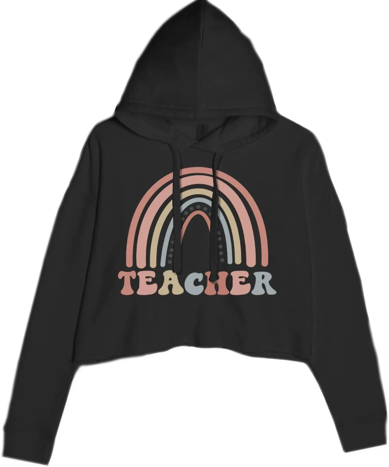 Teacher Pastel Rainbow Cropped Fleece Hoodie, Soft & Cozy Fabric, Trendy Fit, Stylish Pullover