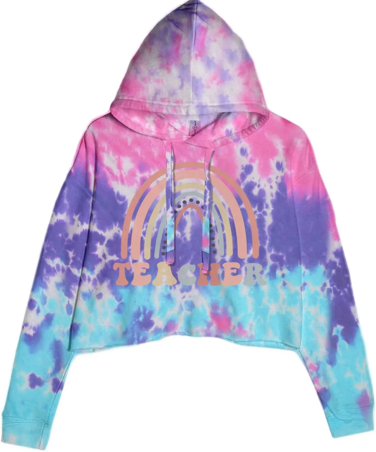 Teacher Pastel Rainbow Cropped Fleece Hoodie, Soft & Cozy Fabric, Trendy Fit, Stylish Pullover