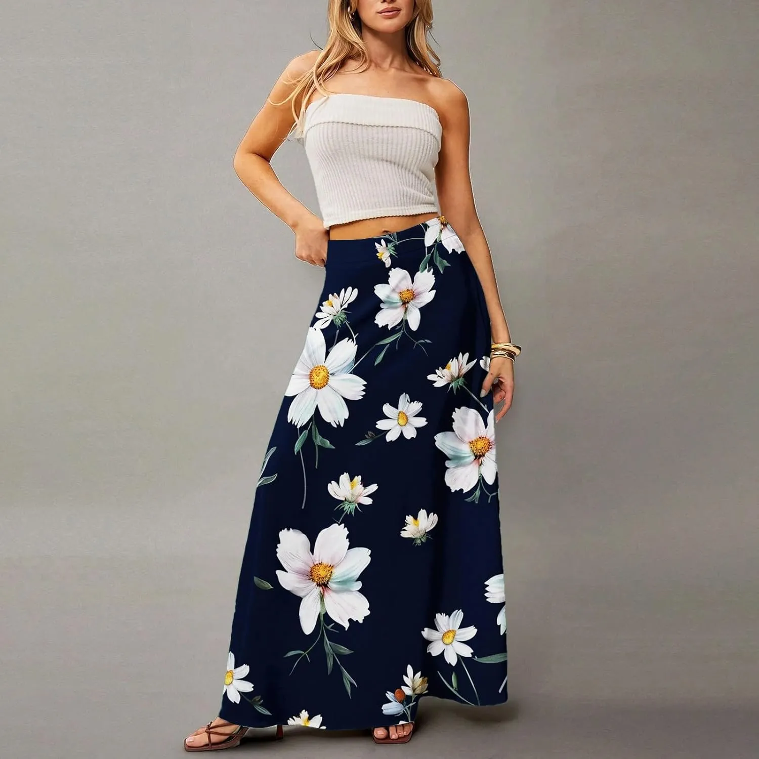 Trendy Women's Skirts, Boho Vacation Summer Casual Flowy Beach Womens Skirts