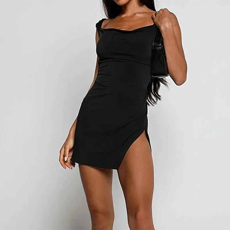 Uniwim Elegant Backless Split Tie-Up Bow Dress