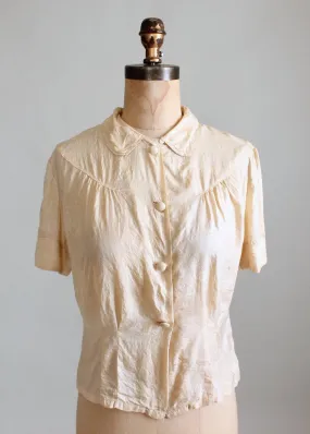 Vintage 1940s Ecru Silk Sweetheart Blouse