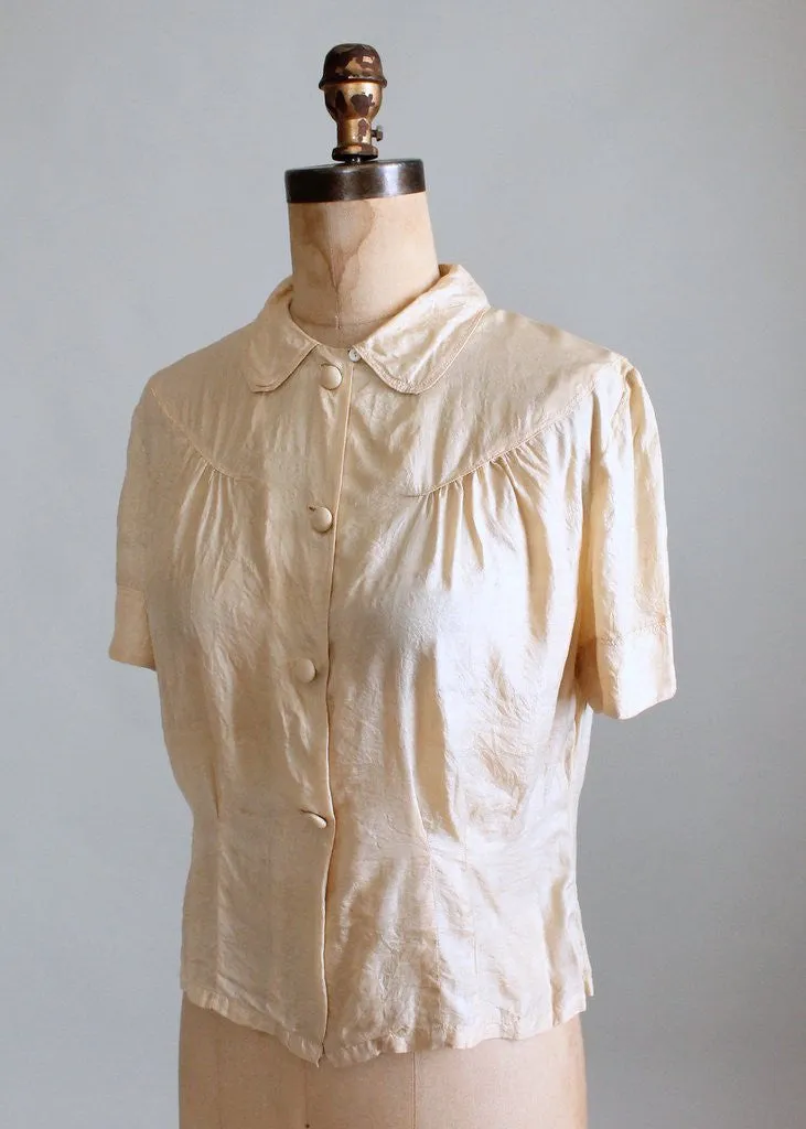 Vintage 1940s Ecru Silk Sweetheart Blouse