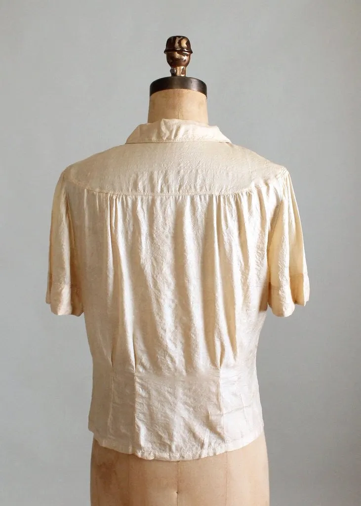 Vintage 1940s Ecru Silk Sweetheart Blouse