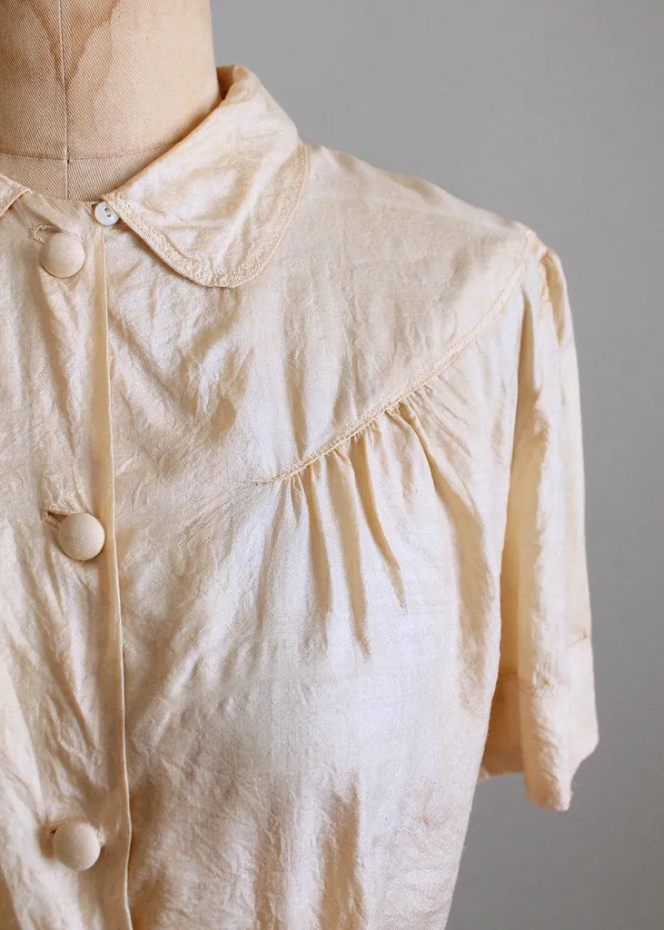 Vintage 1940s Ecru Silk Sweetheart Blouse
