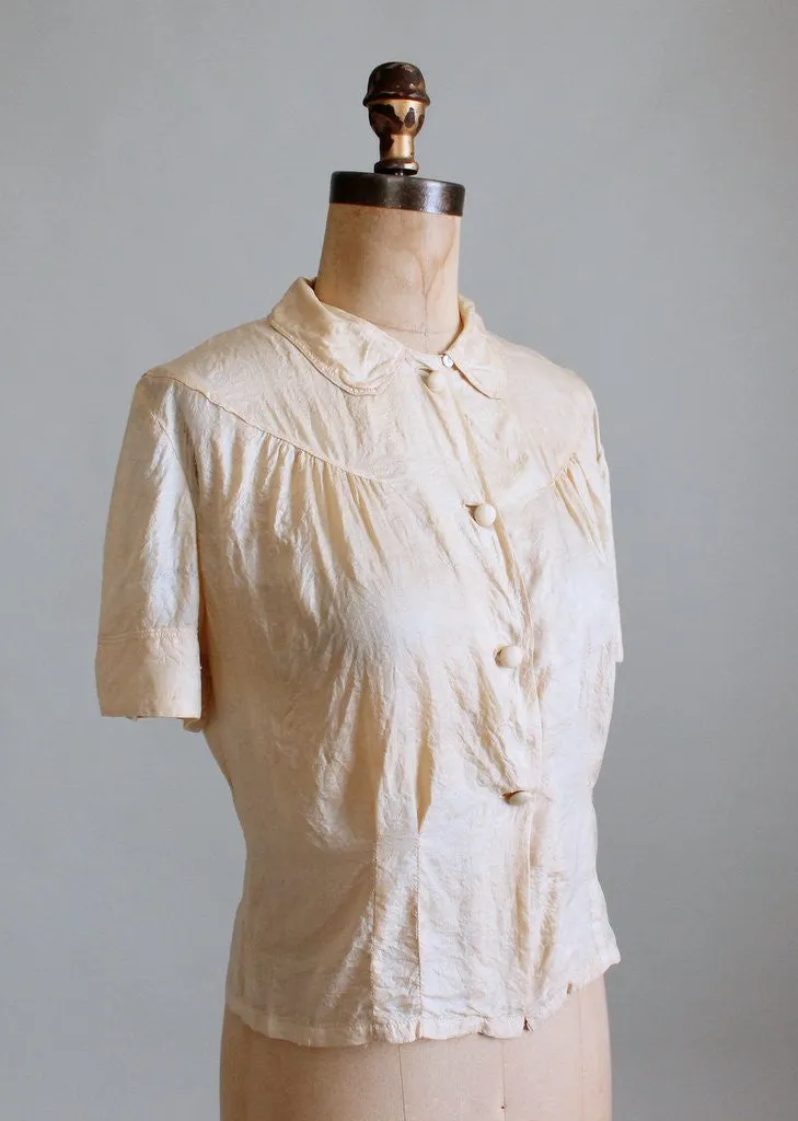 Vintage 1940s Ecru Silk Sweetheart Blouse