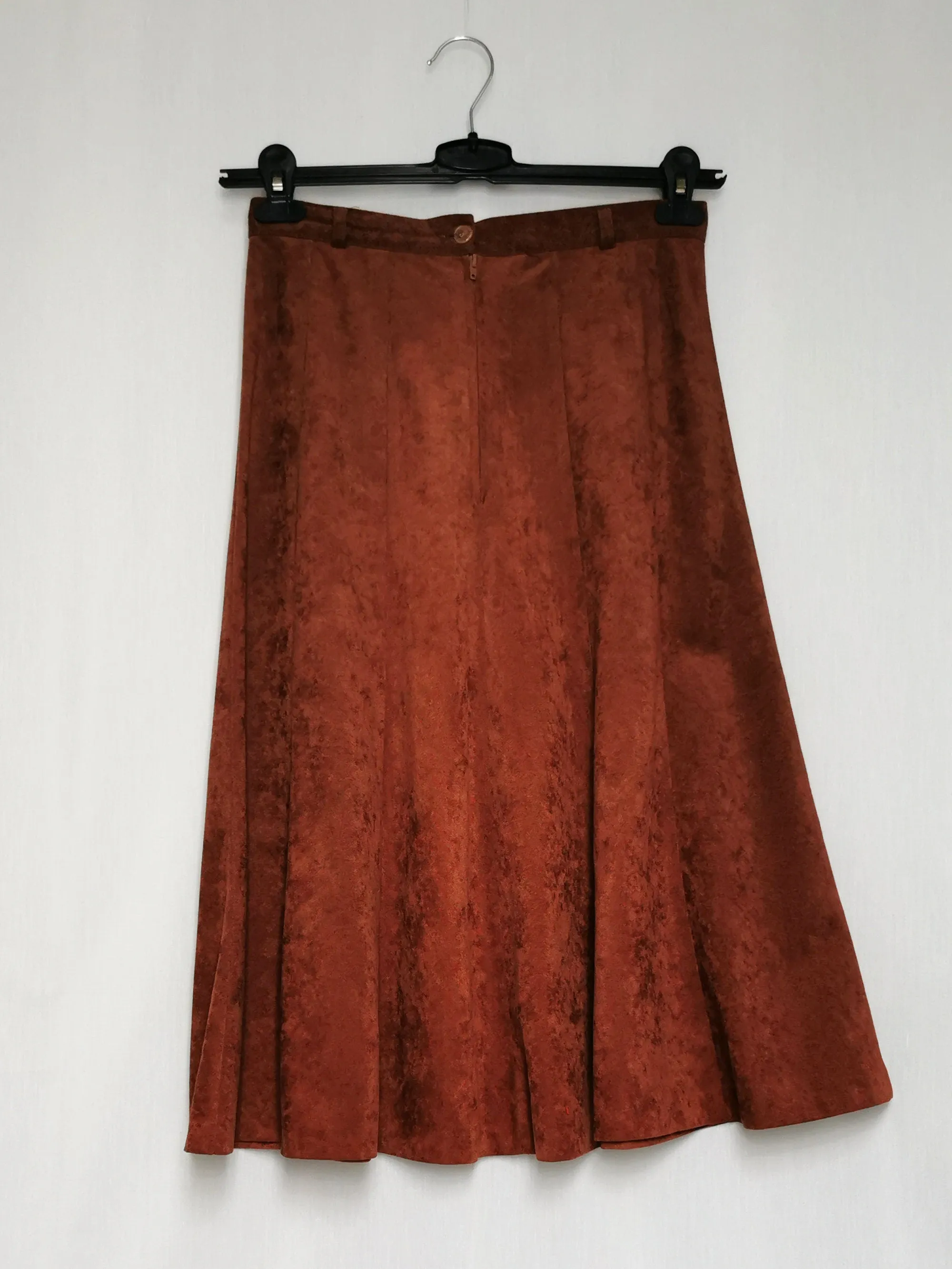 Vintage 90s brown faux suede minimalist midi bell skirt