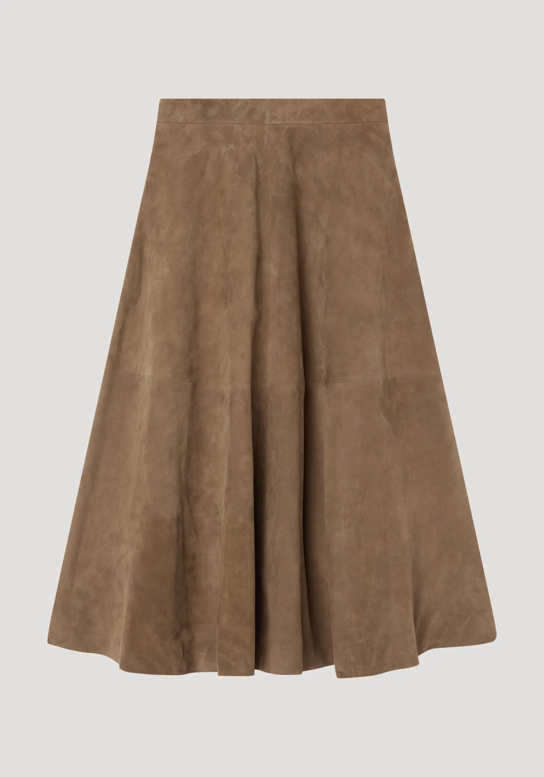 Voluminous a-line suede skirt | light khaki