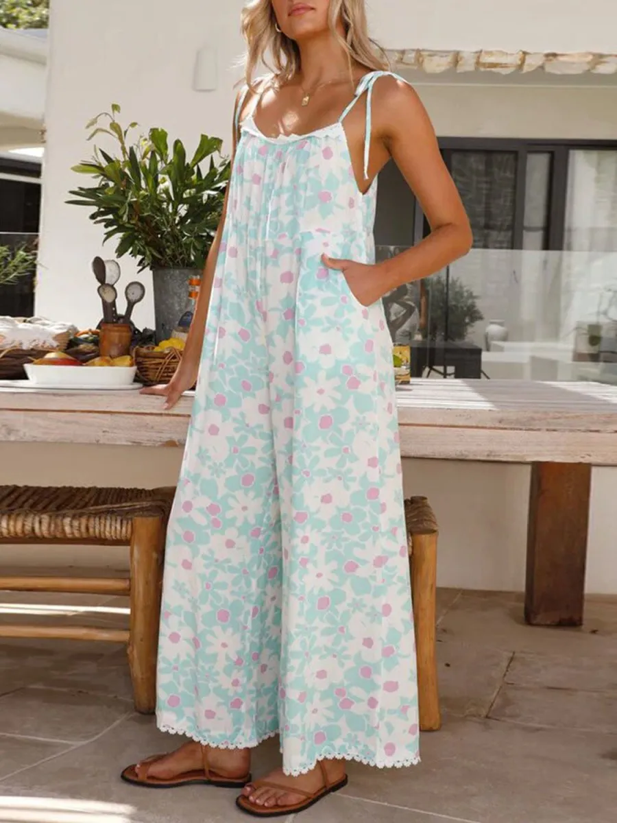 Wishful Dreaming Womens Floral Jumpsuit with Wide Leg