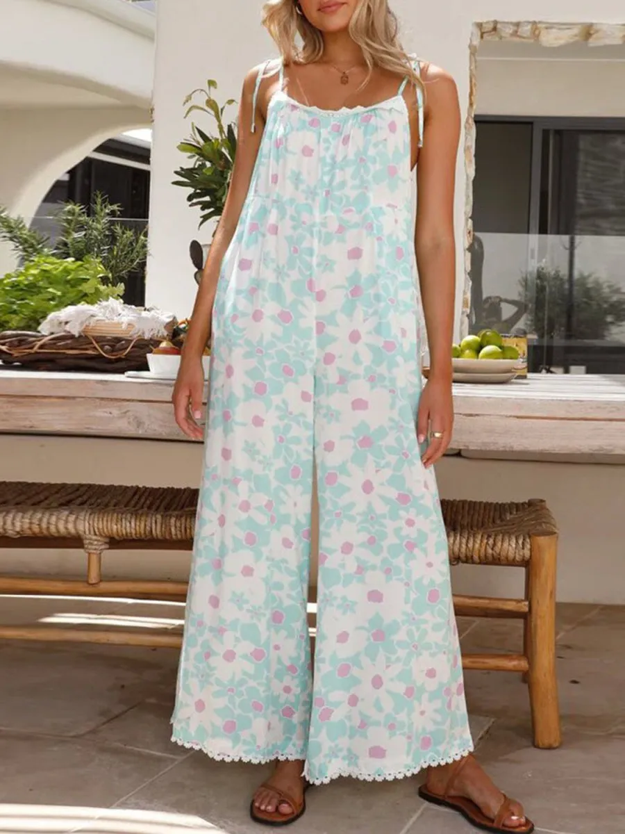 Wishful Dreaming Womens Floral Jumpsuit with Wide Leg