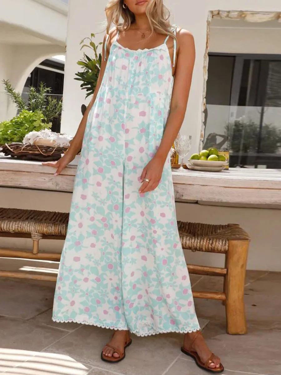 Wishful Dreaming Womens Floral Jumpsuit with Wide Leg