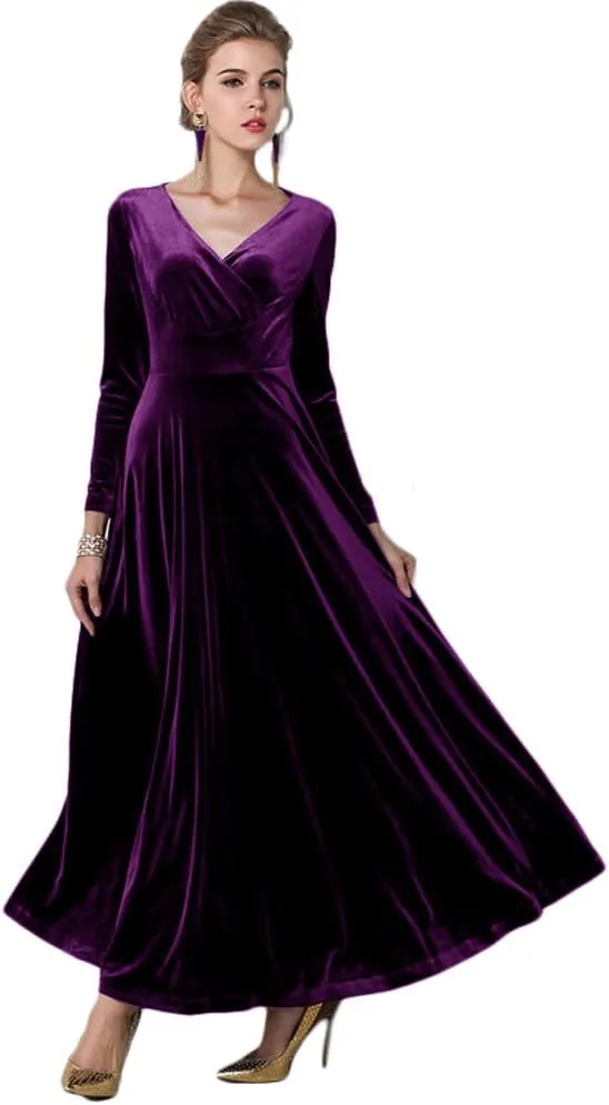 Women Elegant Velvet Long Dress Evening Party Dancing Dress Christmas Maxi Dress