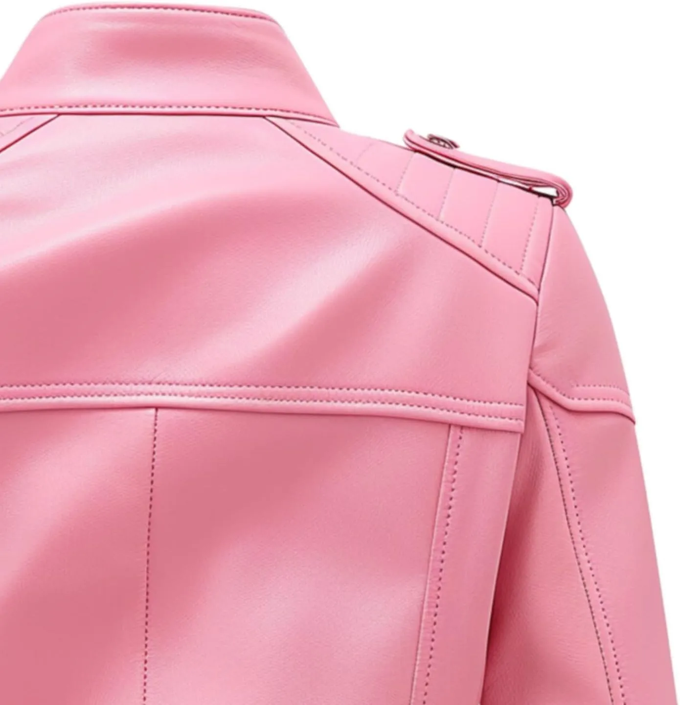Women's Pastel Pink Real Lambskin Leather Biker Jacket | Slim Fit | Zippered Pockets | Moto Style | Chic & Trendy