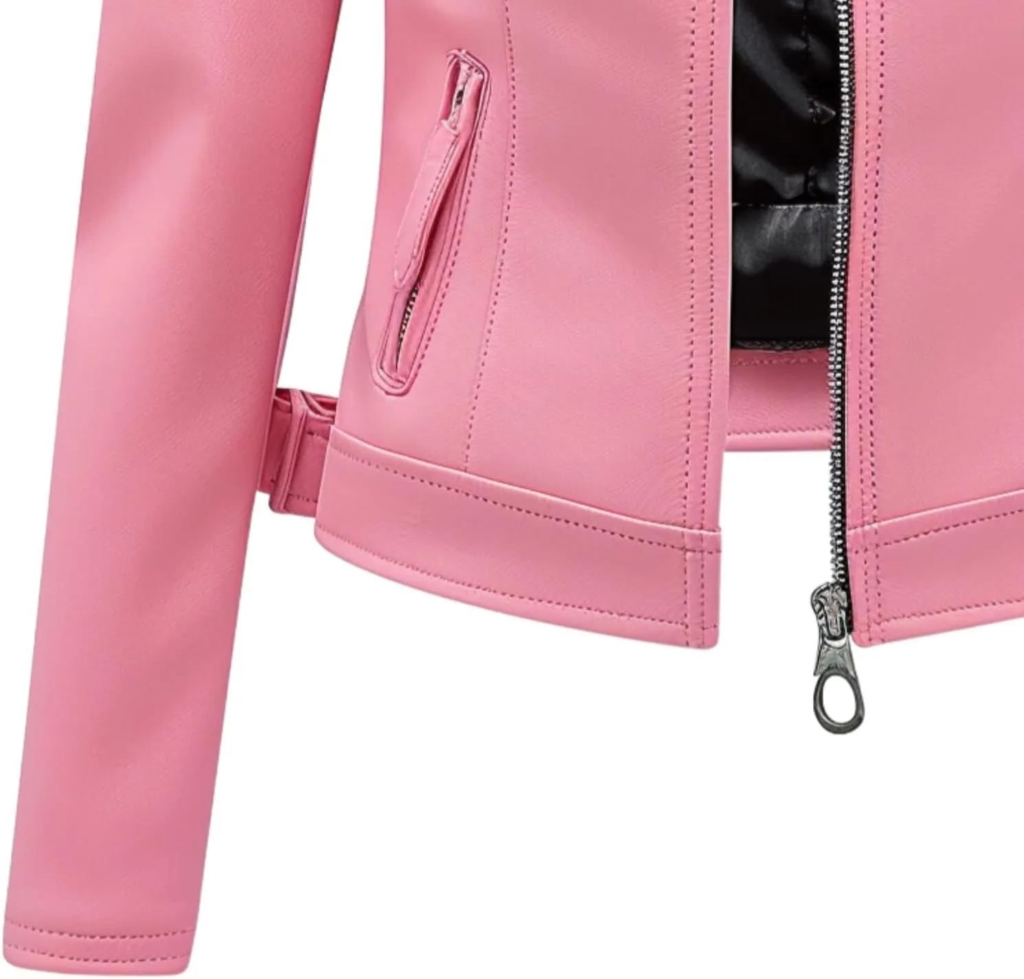 Women's Pastel Pink Real Lambskin Leather Biker Jacket | Slim Fit | Zippered Pockets | Moto Style | Chic & Trendy