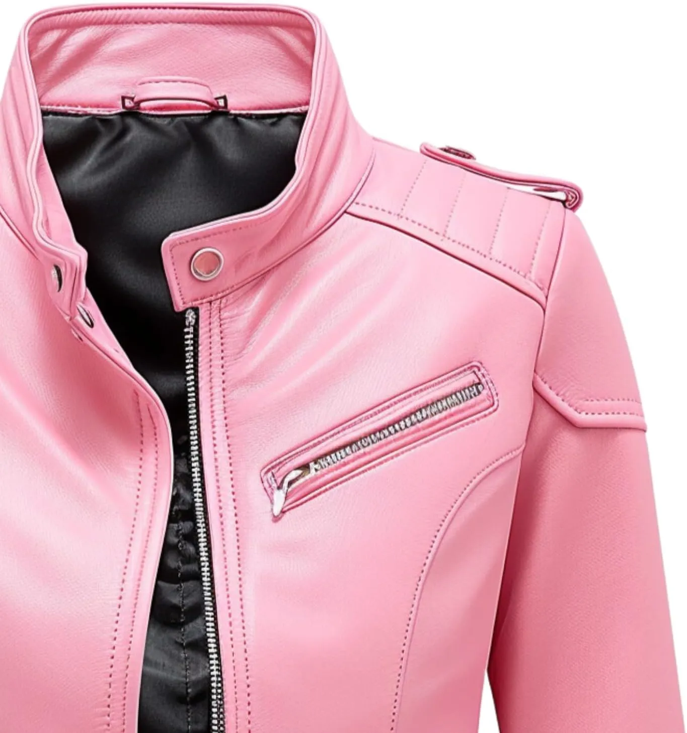 Women's Pastel Pink Real Lambskin Leather Biker Jacket | Slim Fit | Zippered Pockets | Moto Style | Chic & Trendy