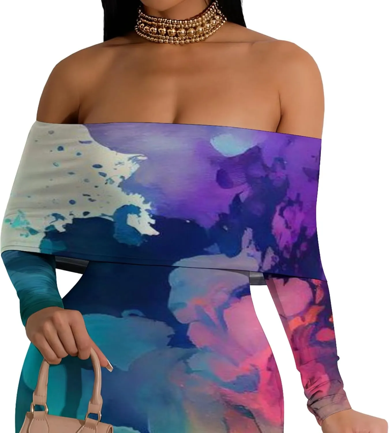 Women's Sexy Elegant Bodycon Long Sleeve Off Shoulder Evening Dress Cocktail Party Fishtail Maxi Dress Backless Dress