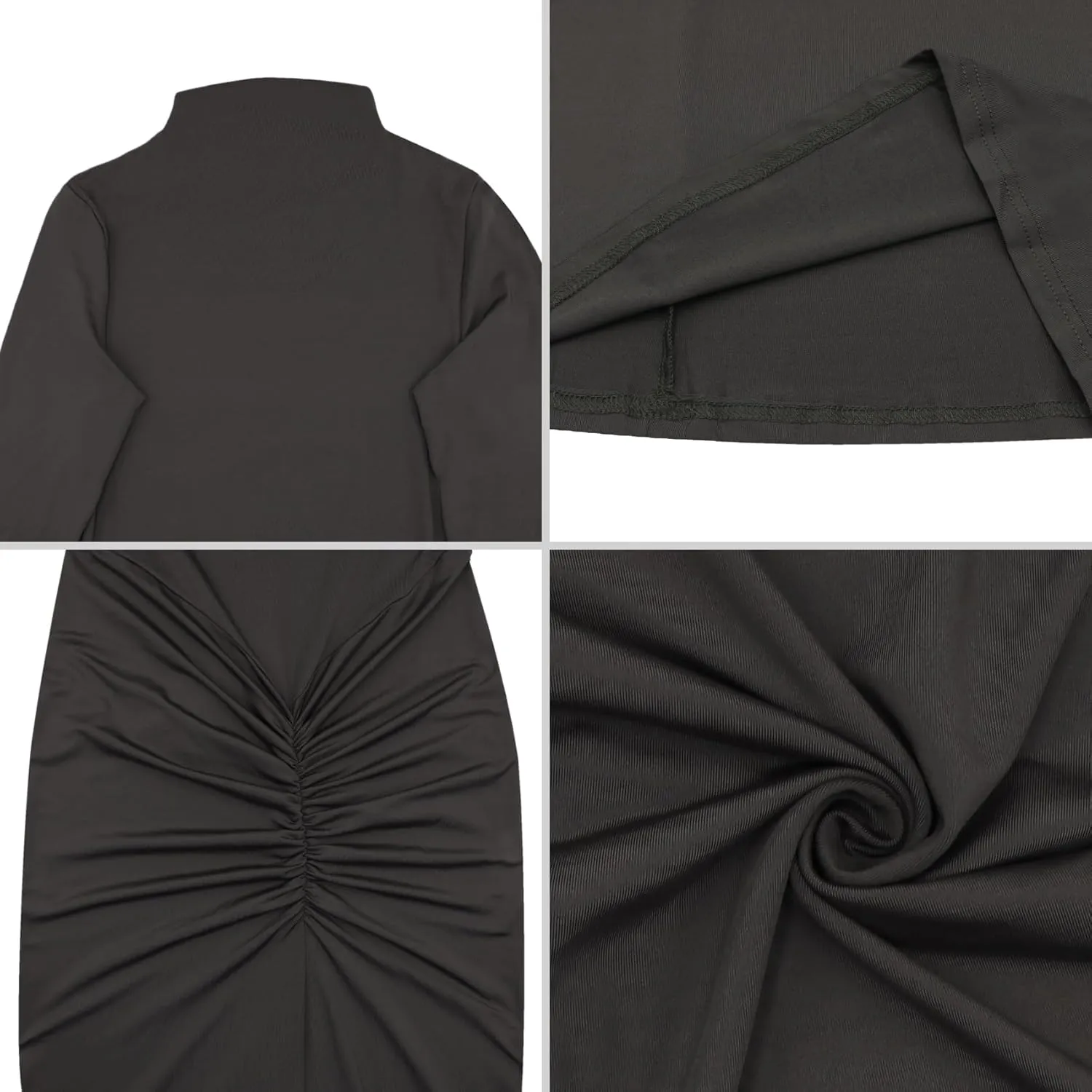 Women's Sexy Turtleneck Long Sleeve Maxi Dress Elegant Ruched Bodycon Long Dress Casual Party Dresses