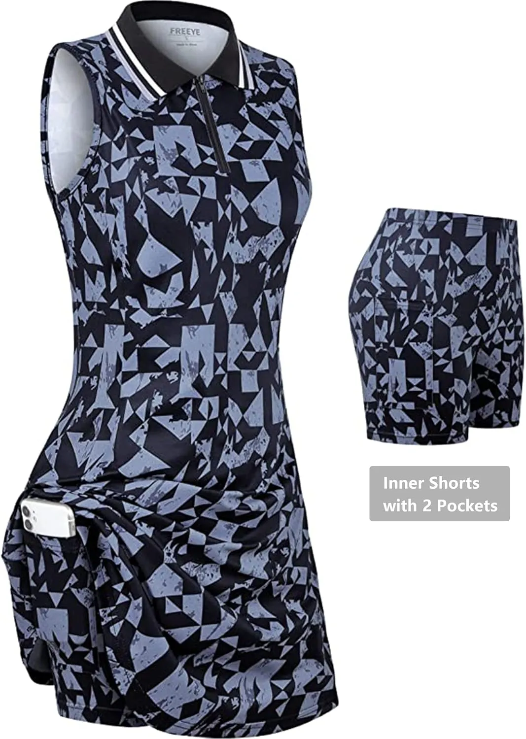 Womens Sleeveless Golf Tennis Dresses with Inner Shorts＆Pockets for Workout Exercise