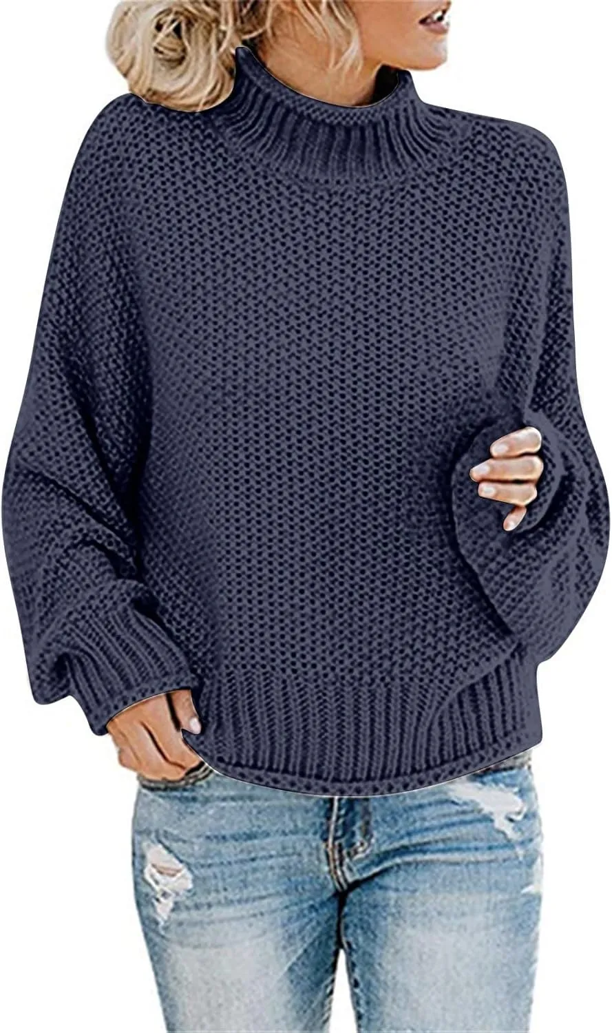Womens Turtleneck Oversized Sweaters Batwing Long Sleeve Pullover Loose Chunky Knit Jumper