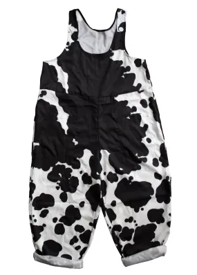 XS Cow Print Dungarees in Blue