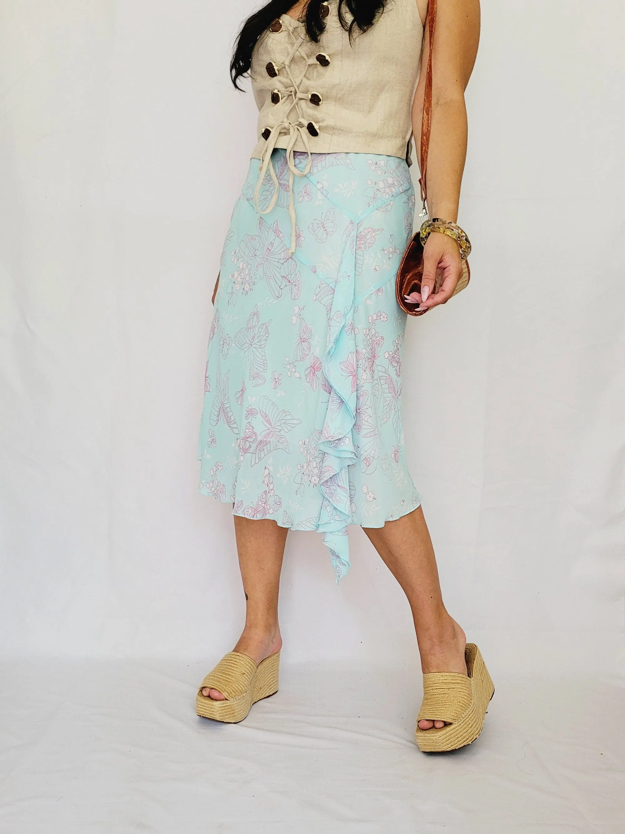 Y2K 00s retro baby blue butterfly summer minimalist skirt